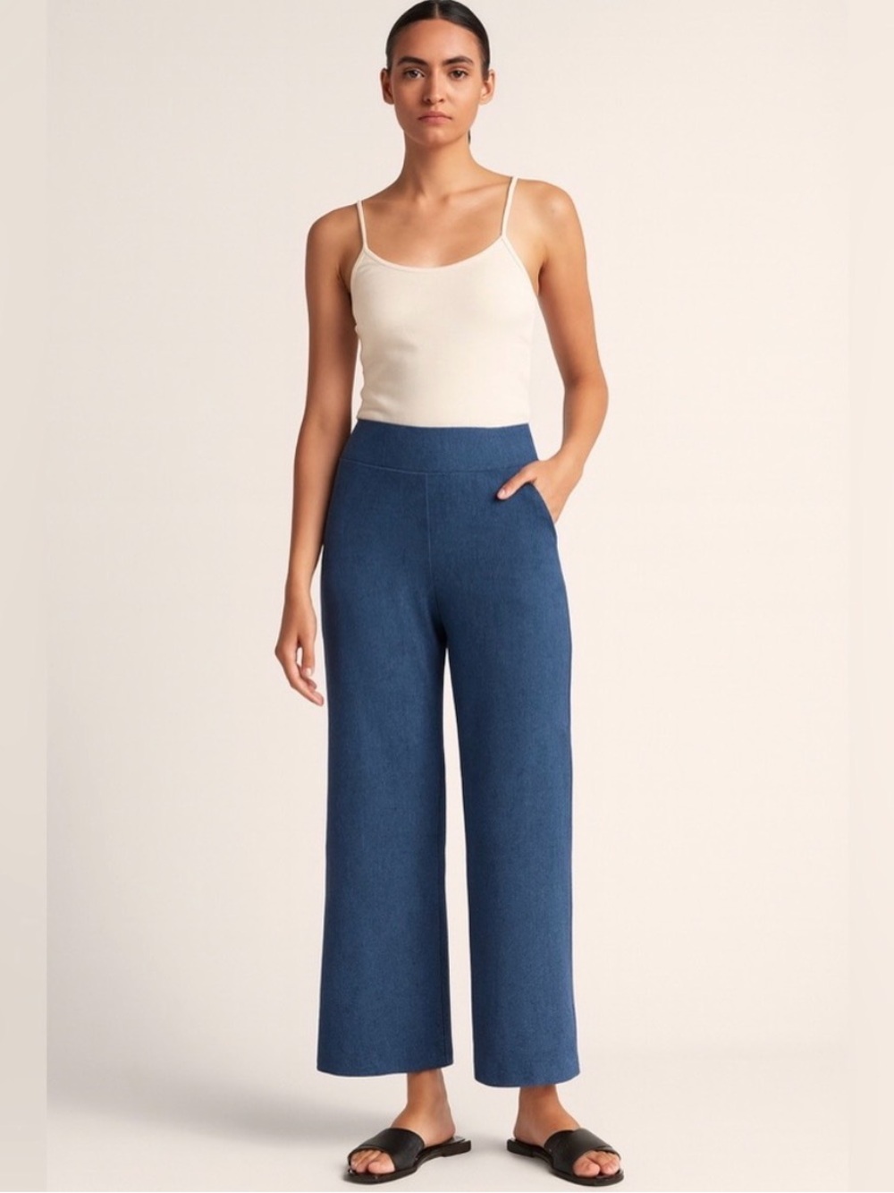 Jude Connally Wide Leg Knit Pants in Denim Blue